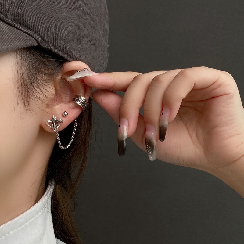 双11好物   复古鸢尾花链条一体耳钉耳骨夹E0191