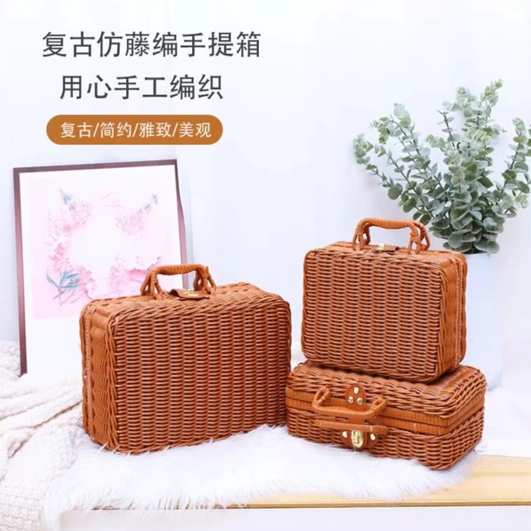 藤编手提箱老式编织竹编礼盒婚礼伴手礼盒复古旗袍风摄影道具