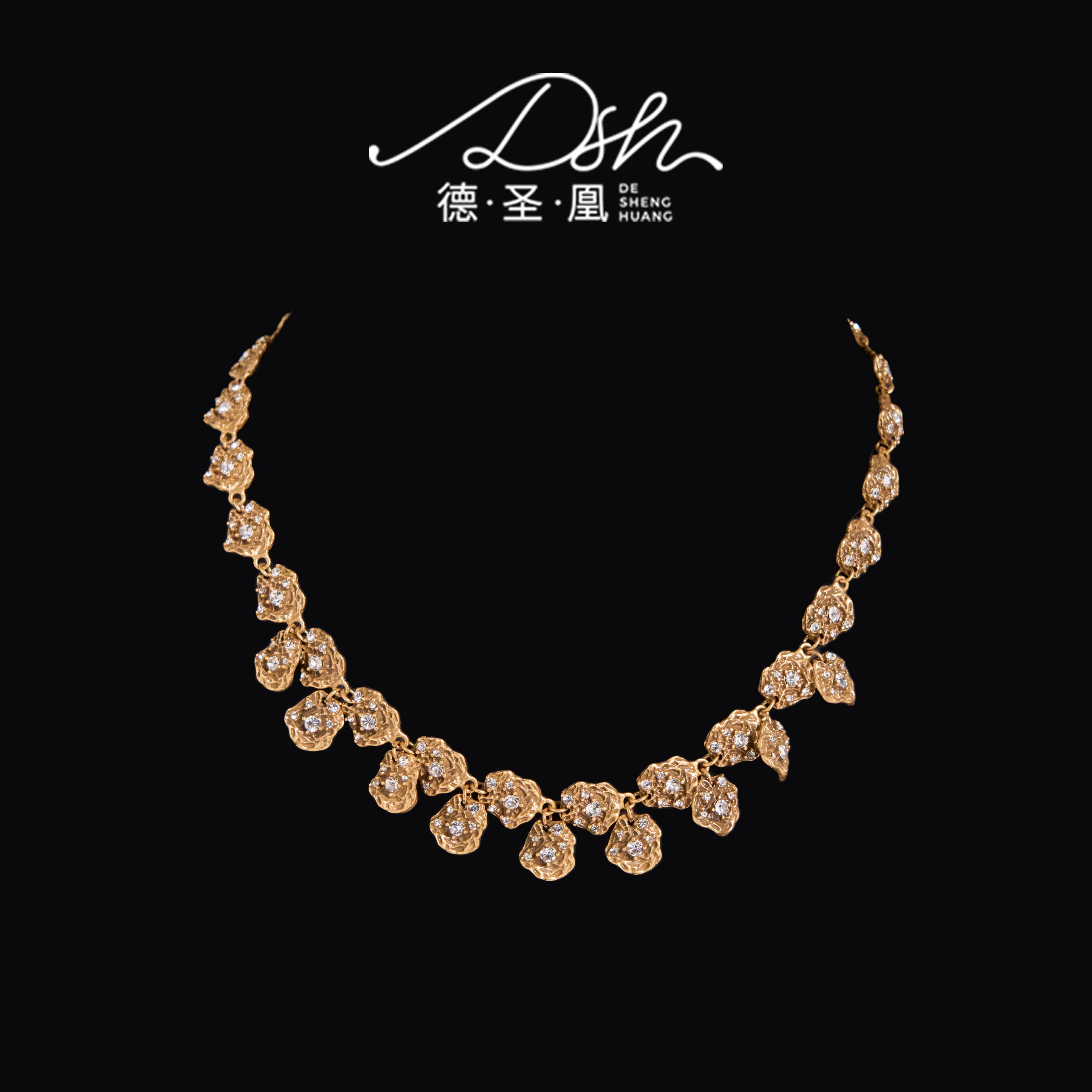 德圣凰 铜合金项链 轻奢简约时尚百搭气质项链麦片满镶镶嵌XL0020