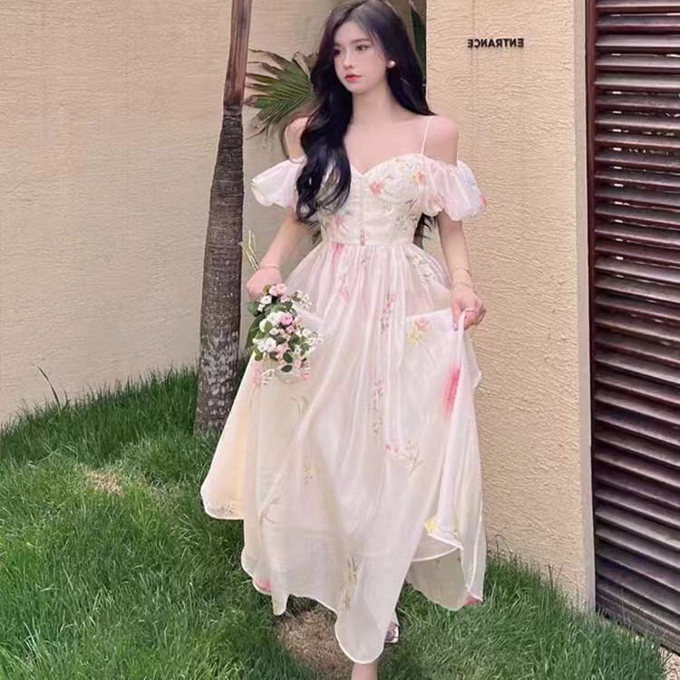 千语栀【花渐春语】春风拂面 花开如诗 仙气森系甜美印花仙女裙夏季