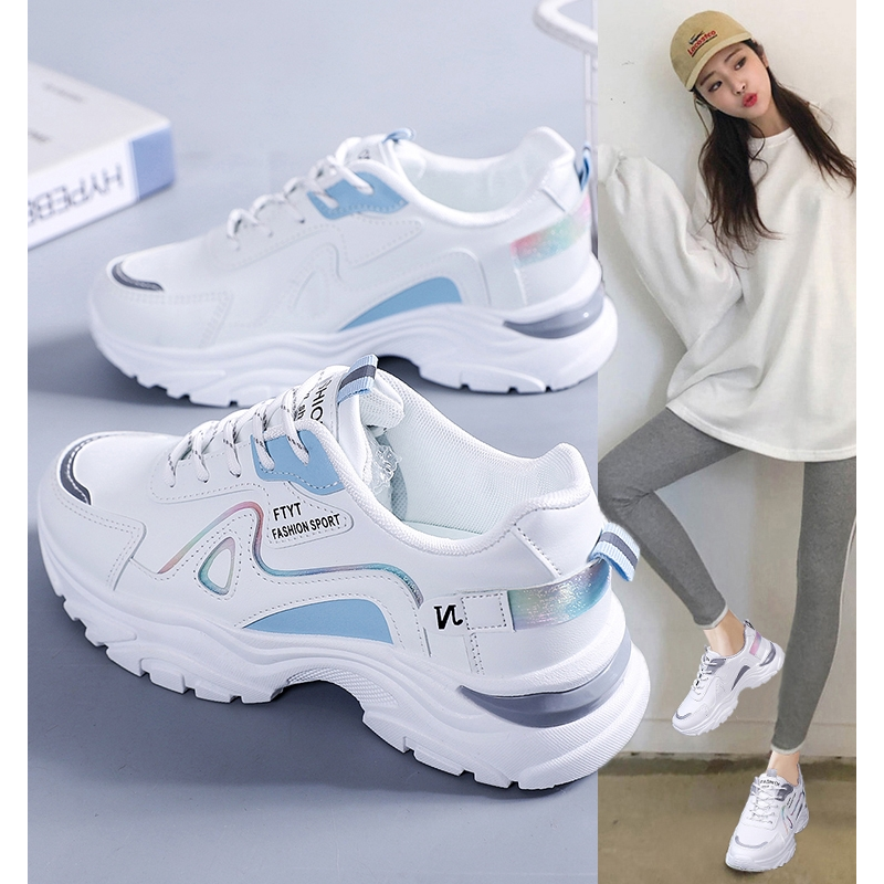 流行老爹鞋女秋季新款皮面百搭小白鞋子学生轻便减震软底跑步