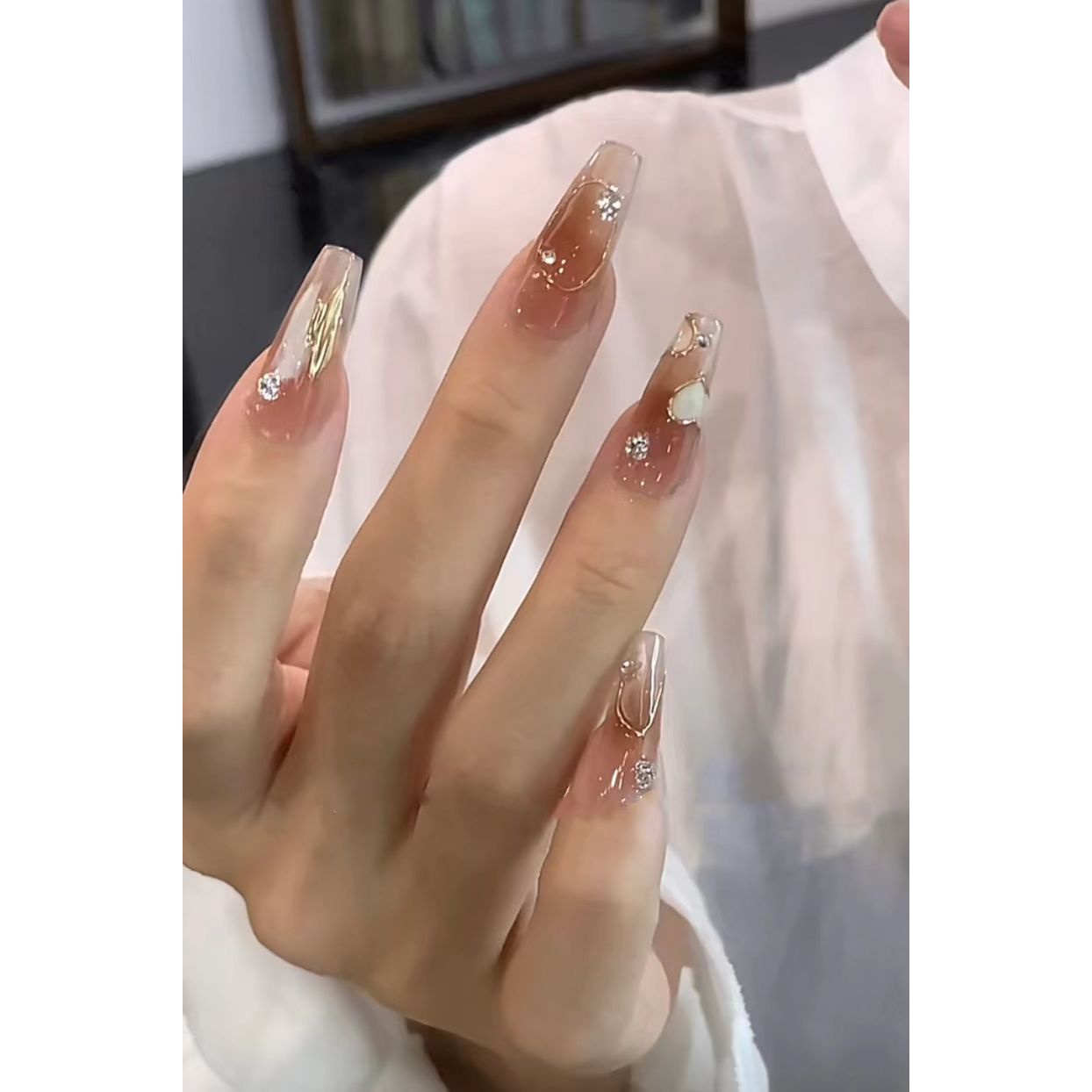 纯手工穿戴甲奶油甜心仙气闪钻显白美甲贴片秋冬新款假指秋冬新款