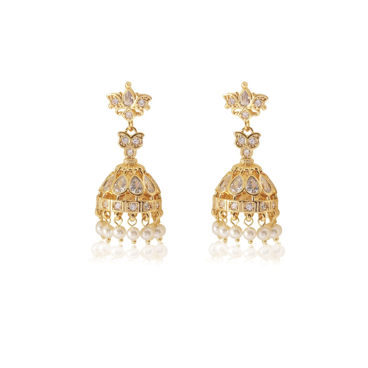 铜合金耳饰 铜合金合成锆石耳饰 法式气质复古珠珠耳环轻奢中古银