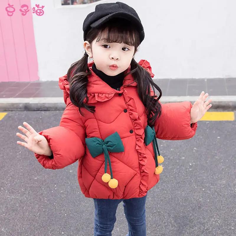 朵美巴拉巴拉宝宝女童棉衣女中长款带帽韩版加厚保暖棉衣0-4岁宝