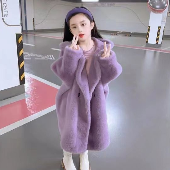 朵美巴拉巴拉宝宝女童中长款加厚毛毛大衣儿童秋冬季外套女孩冬装