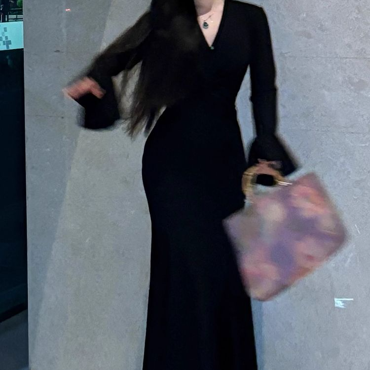 法式高级感黑色连衣裙女收腰显瘦鱼尾包臀长裙 杀手之花