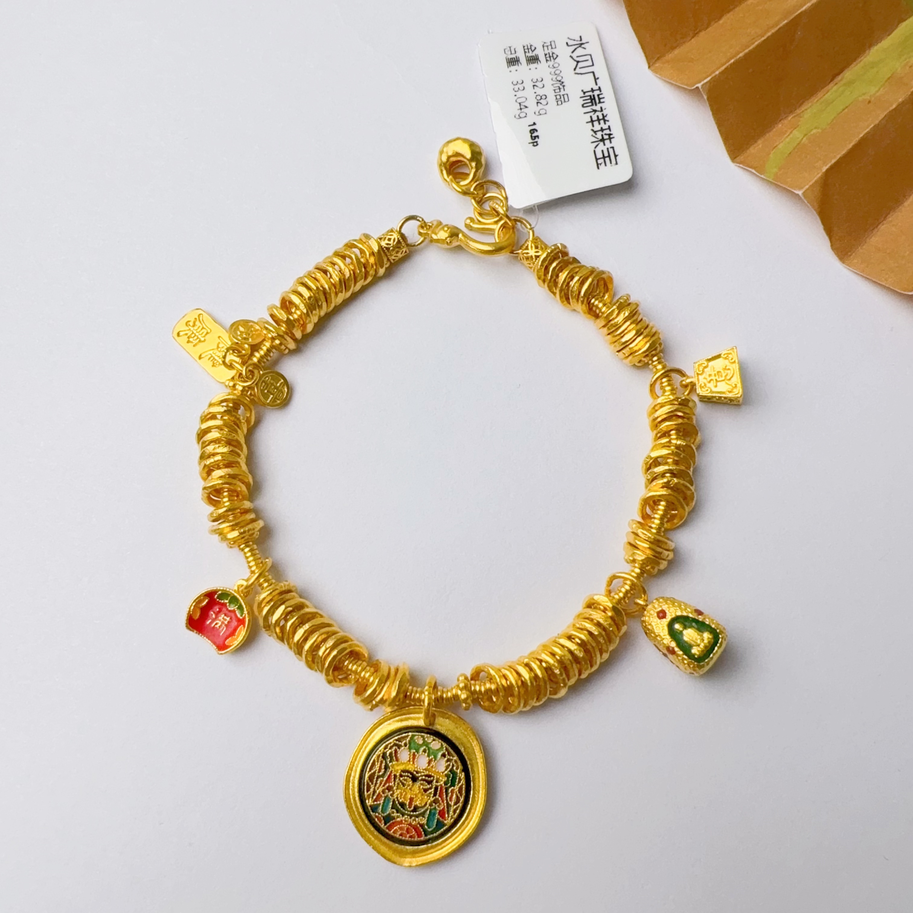 足金999   1.8金圈卡5盘缠 称心如意四面佛 16.5cm总长 32.82 zp