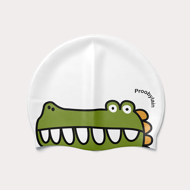 PROOBYLAIN-【小鳄鱼】硅胶泳帽防水护耳成人男女士/儿童卡通游泳帽