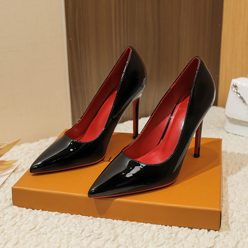 【伢伢家】六九直播备注细跟女鞋时尚法式欧美浅口高跟鞋漆皮尖头