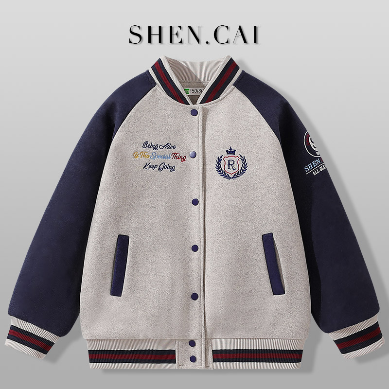 女童毛呢棒球服外套时髦青少年夹棉加厚上衣冬款休闲学生儿童夹克
