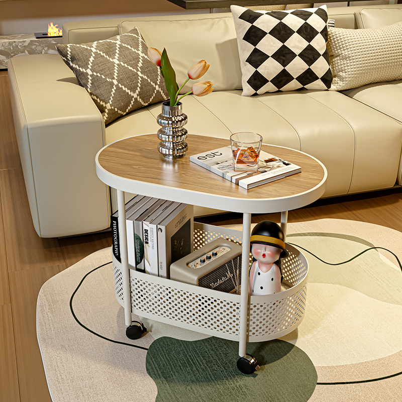 可移动椭圆形边几小茶几带轮客厅家用现代简约小户型小推车置物架