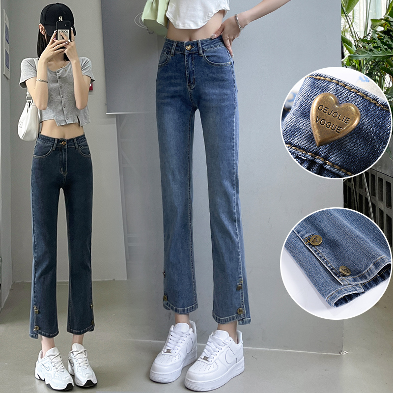 小个子中高腰牛仔裤女2024春秋季新款韩版显瘦弹力小直筒烟管裤潮