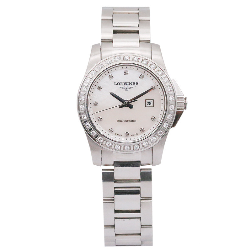 99新 Longines/浪琴 康卡斯258/石英/白盘贝母满钻/表径29.5mm/