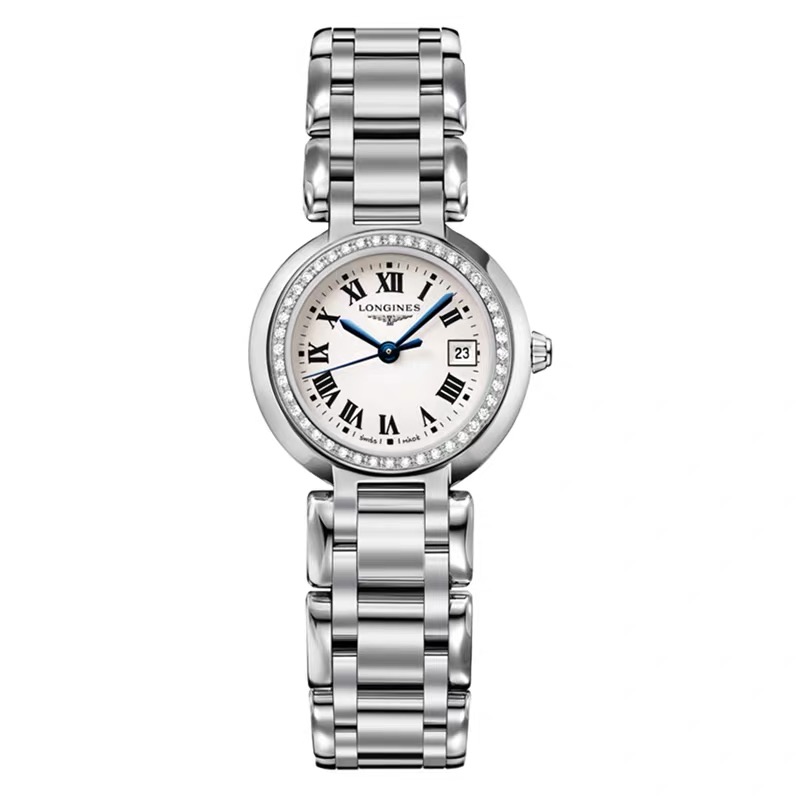 99新 Longines/浪琴 心月110/白盘罗马外圈镶钻/表径26.5mm/女士