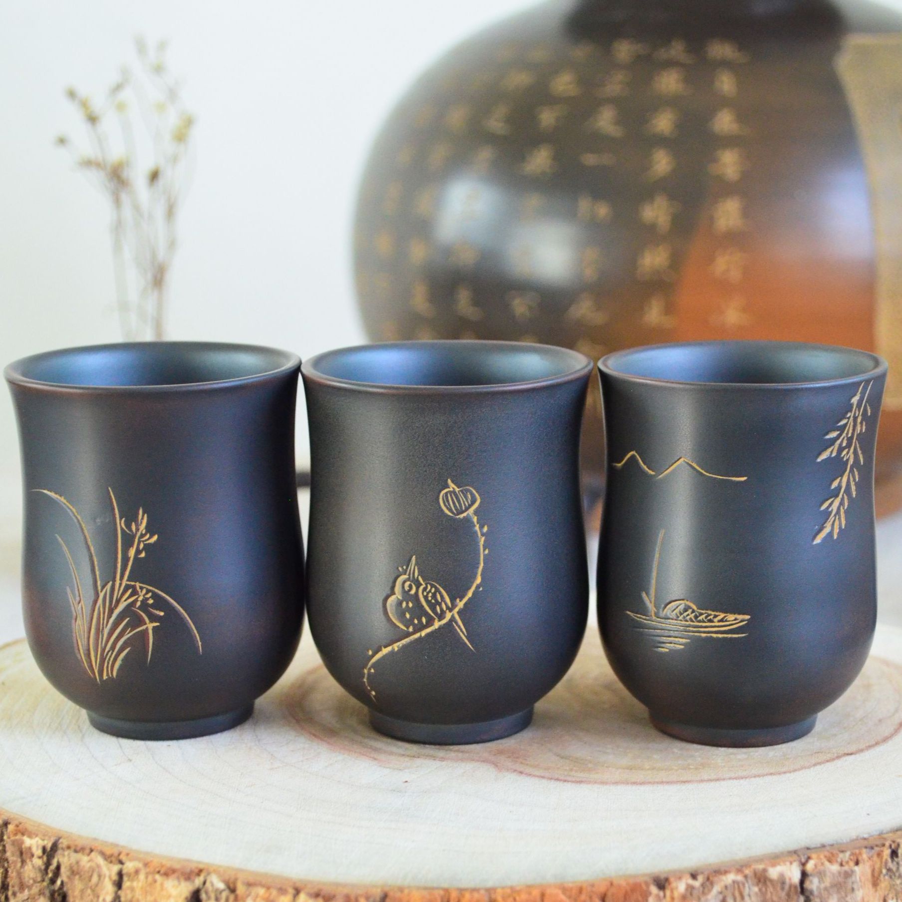 【玉兰杯150cc】钦州坭兴陶纯手工茶杯喝茶不倒翁主人杯