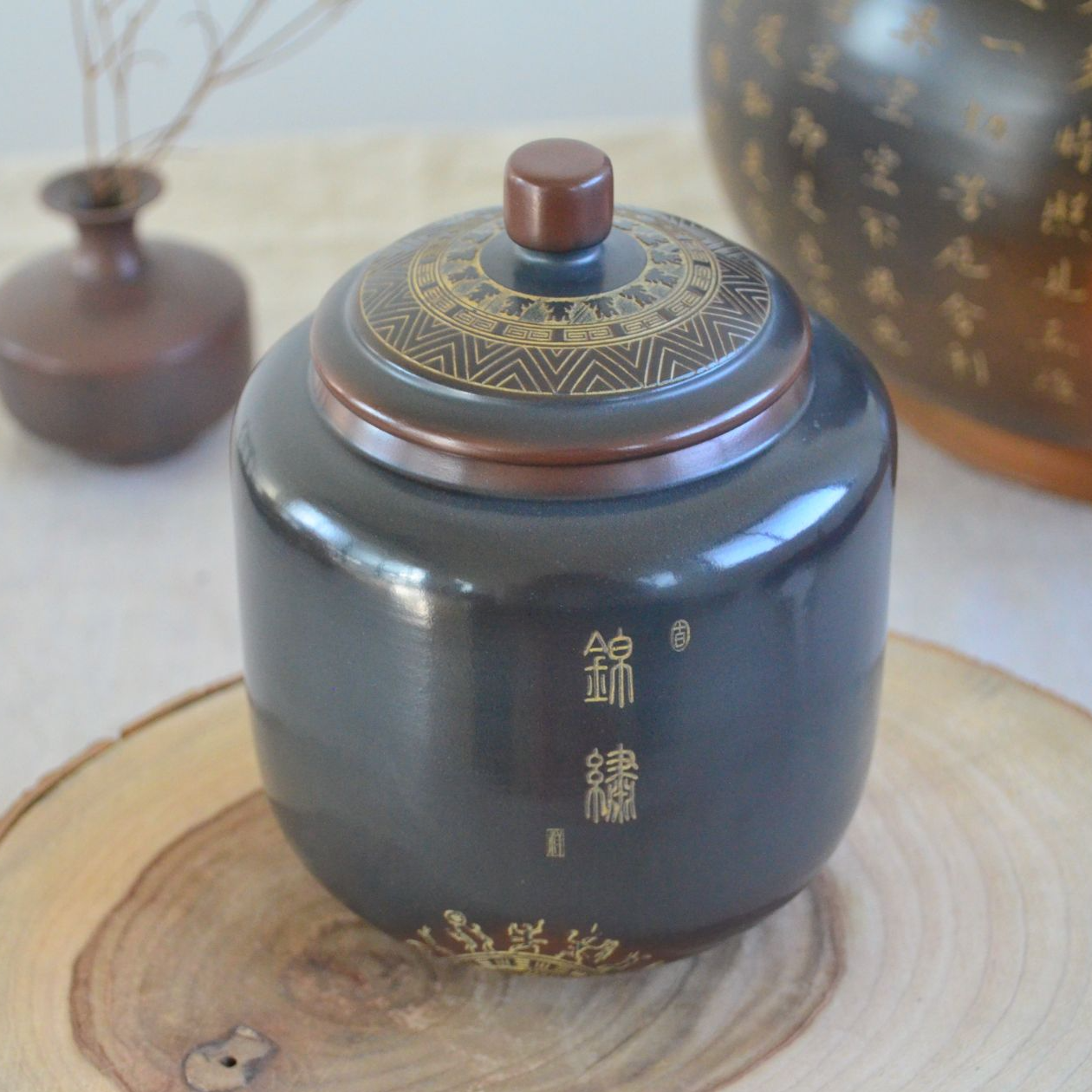 【锦绣灯笼罐150g装】钦州坭兴陶复古茶叶罐黑色密封罐存茶罐醒茶罐