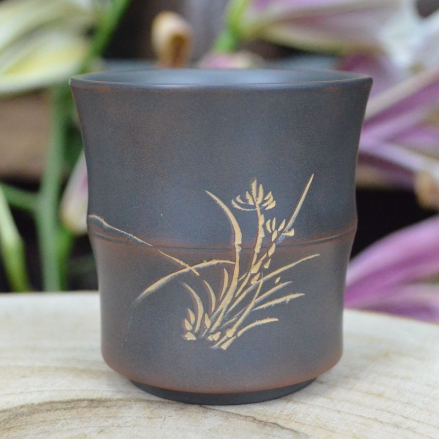 【节节高升竹节杯130cc】坭兴陶黑金主人杯客杯大容量纯手工茶杯