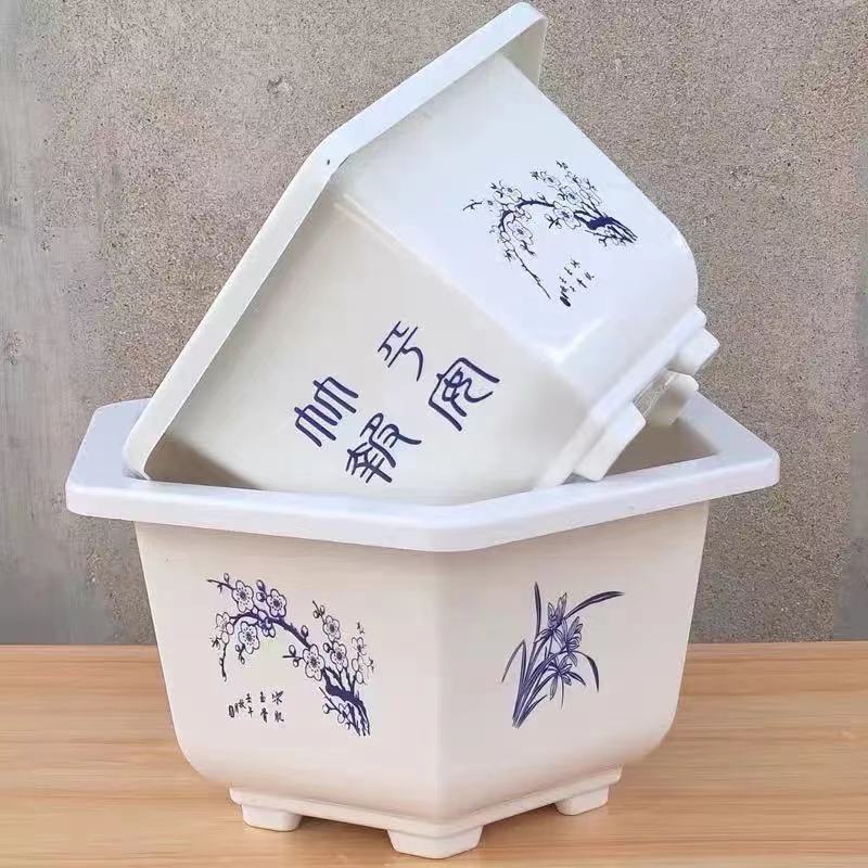 简约六角清仓塑料花盆绿萝小盆栽多肉古典阳台特价清仓便宜送托盘
