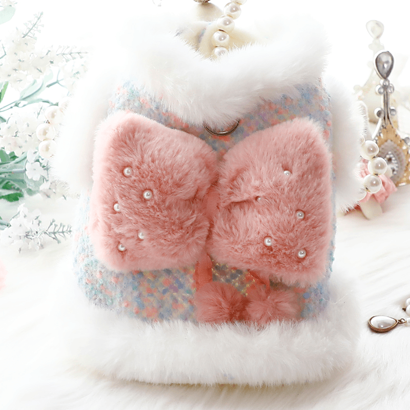 秋冬装厚款小狗衣服猫咪公主棉衣香风毛毛牵引小型犬比熊宠物5858