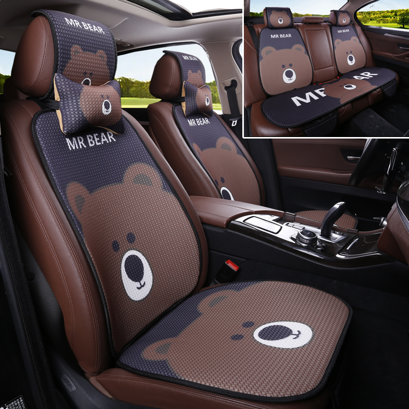 卡通汽车坐垫冬季透气亚麻座垫半包小蛮腰四季通用可爱时尚座椅套