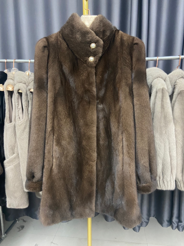 2023新款水貂毛中长款女士大衣时尚气质冬季保暖外套