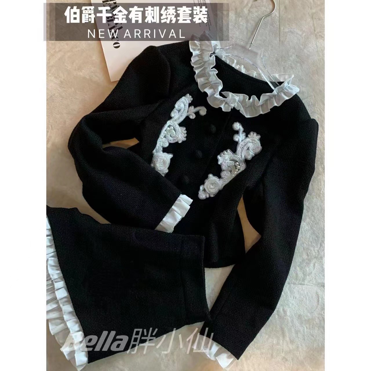 胖小仙<伯爵千金>大码撞色法式小香风裤子套装微胖显瘦大码重工 