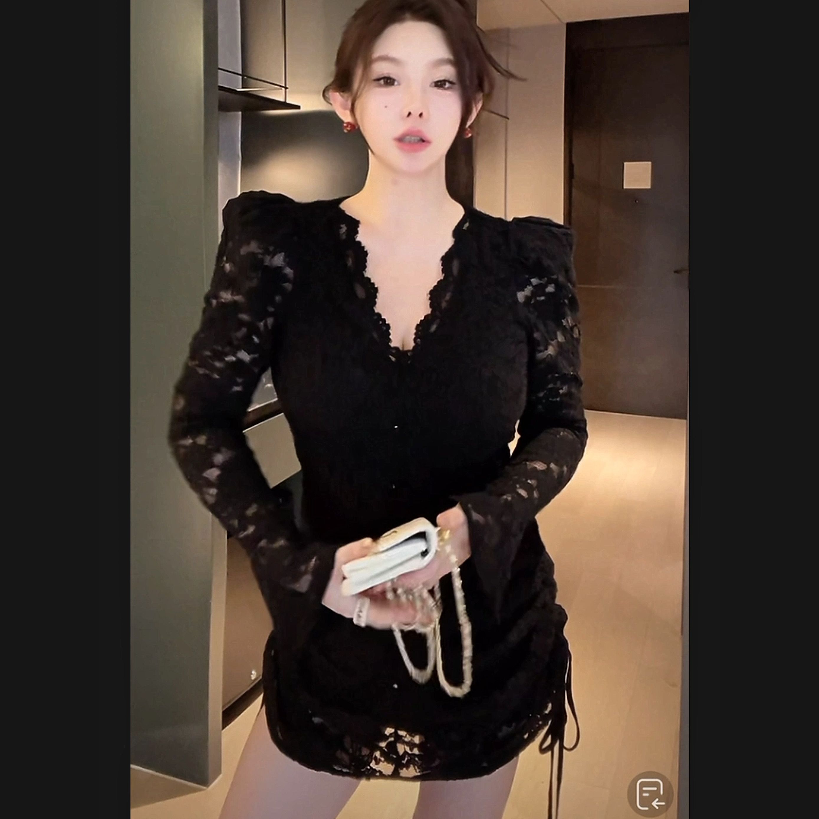 胖小仙2023秋冬<纯欲蕾丝>蕾丝连衣裙微胖显瘦大码气质设计感    