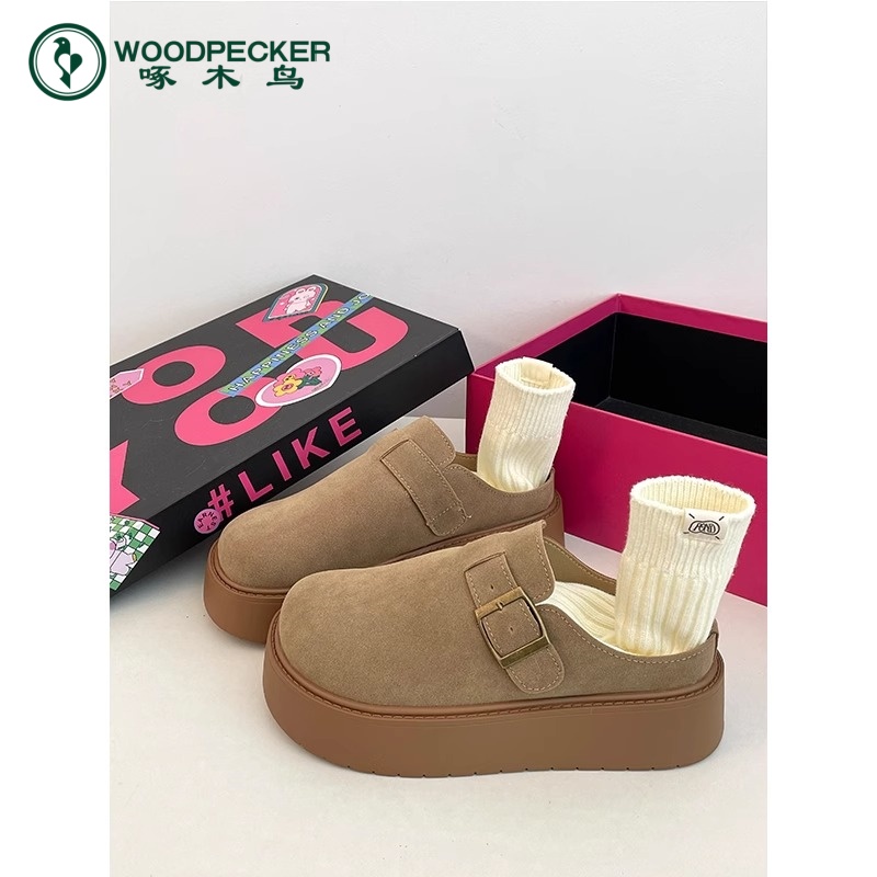 啄木鸟博肯半拖鞋女2025春季新款厚底增高外穿懒人一脚蹬包头拖鞋