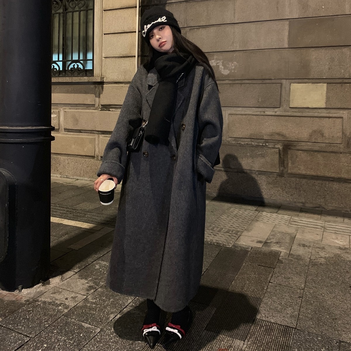 2024秋冬新款长毛加厚双面大衣女中长款韩系高级感呢外套