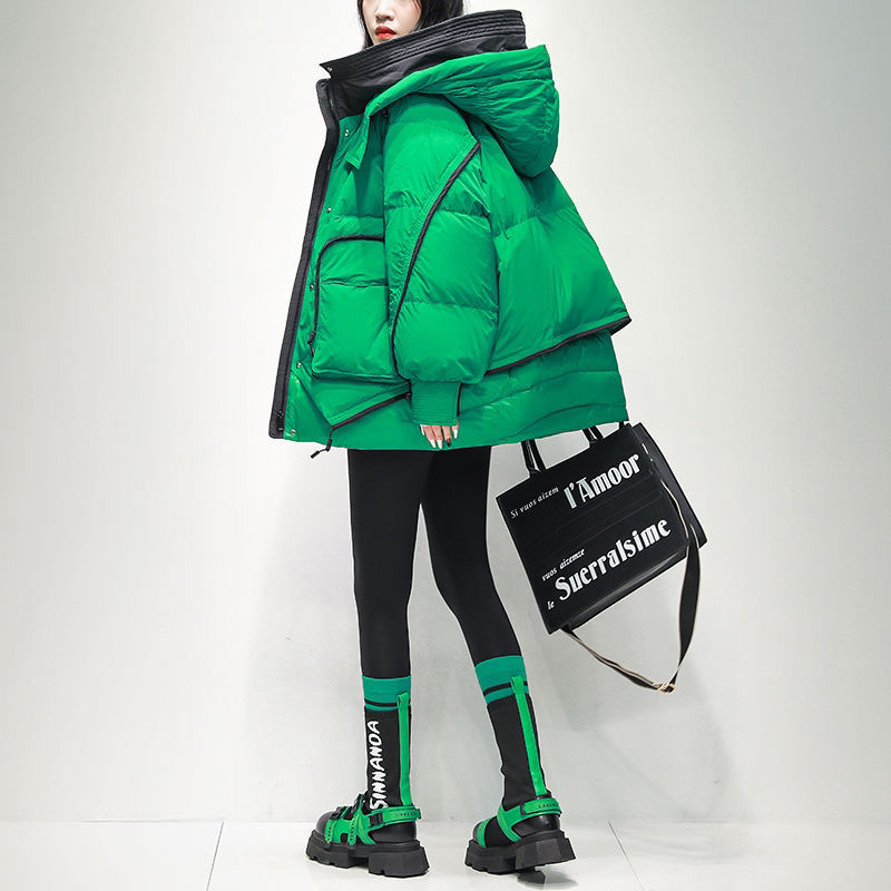 高定外套180斤内韩版连帽派克服中长款新款时尚宽松90绒潮牌女装