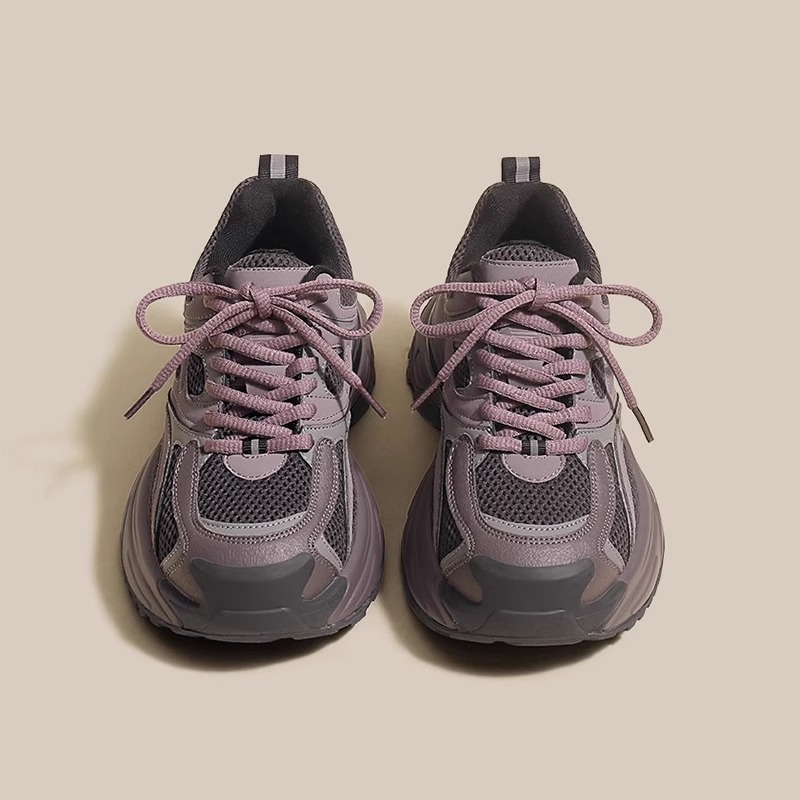 秋季紫色老爹鞋女鞋新款高档时尚网纱系带运动跑步运动鞋女老爹鞋