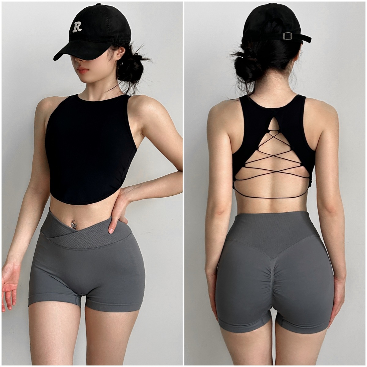 性感露背运动上衣一体杯带胸垫健身文胸性感无袖美背服瑜伽服背心