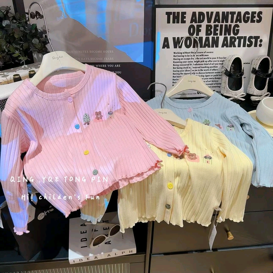 春上新  女童针织衫柔软开衫儿童卡通彩扣长袖外套韩版宝宝童装2