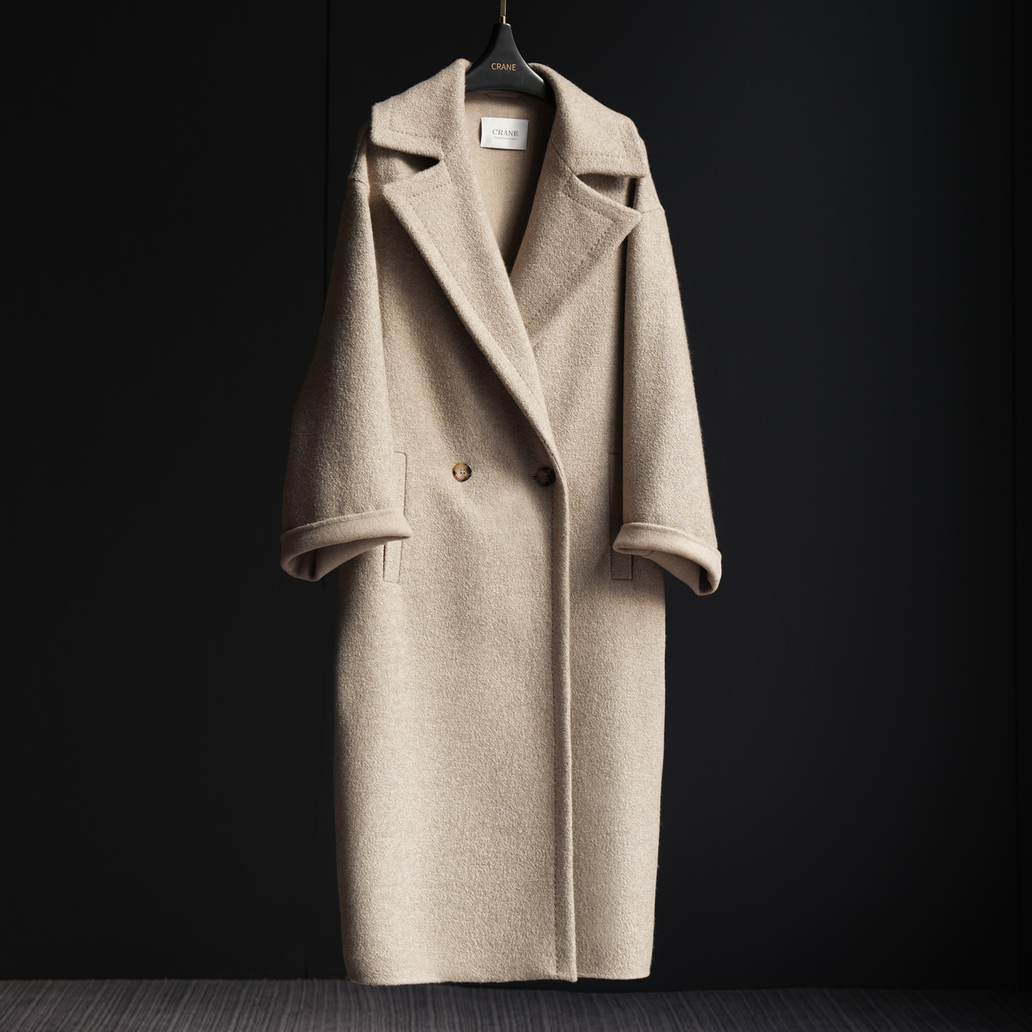 【CRANE】M同款2024秋冬100山羊绒特殊肌理面料双面羊绒泰迪大衣