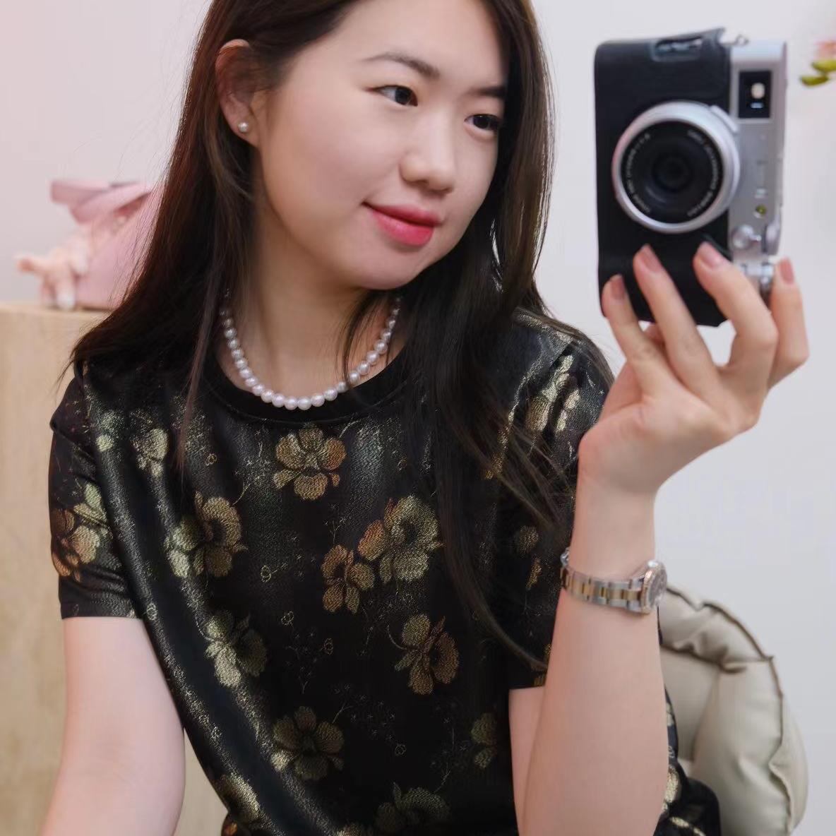 【花滿林】圆领烫金工艺真丝桑蚕丝正肩上衣8271