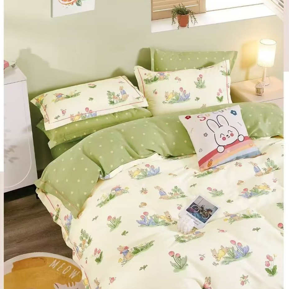 黛菲兔 米色| 李李纯棉定制 亲肤 斜纹棉床品 高支高密四季