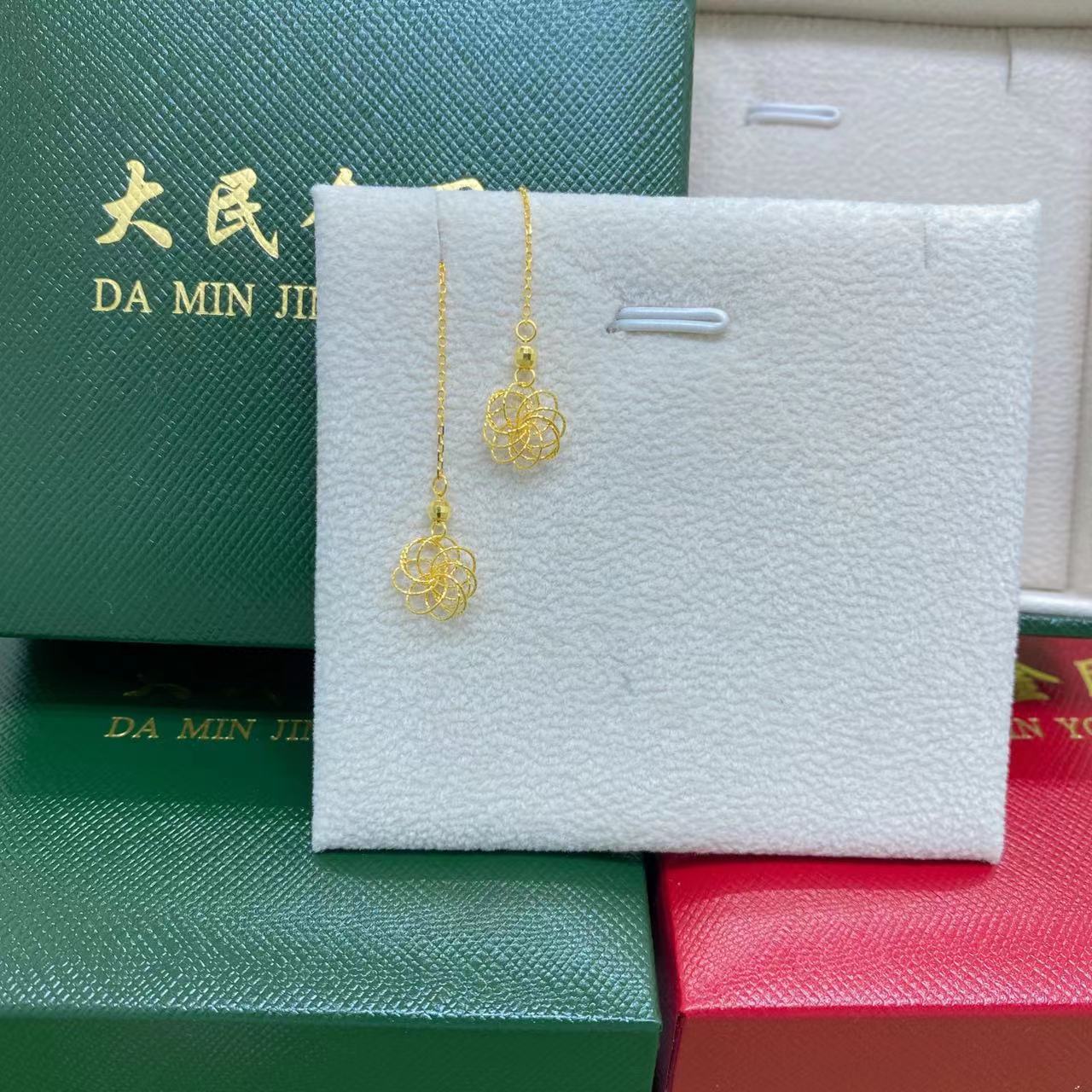 #50119黄18K金Au750花丝精品耳线气质时尚百搭