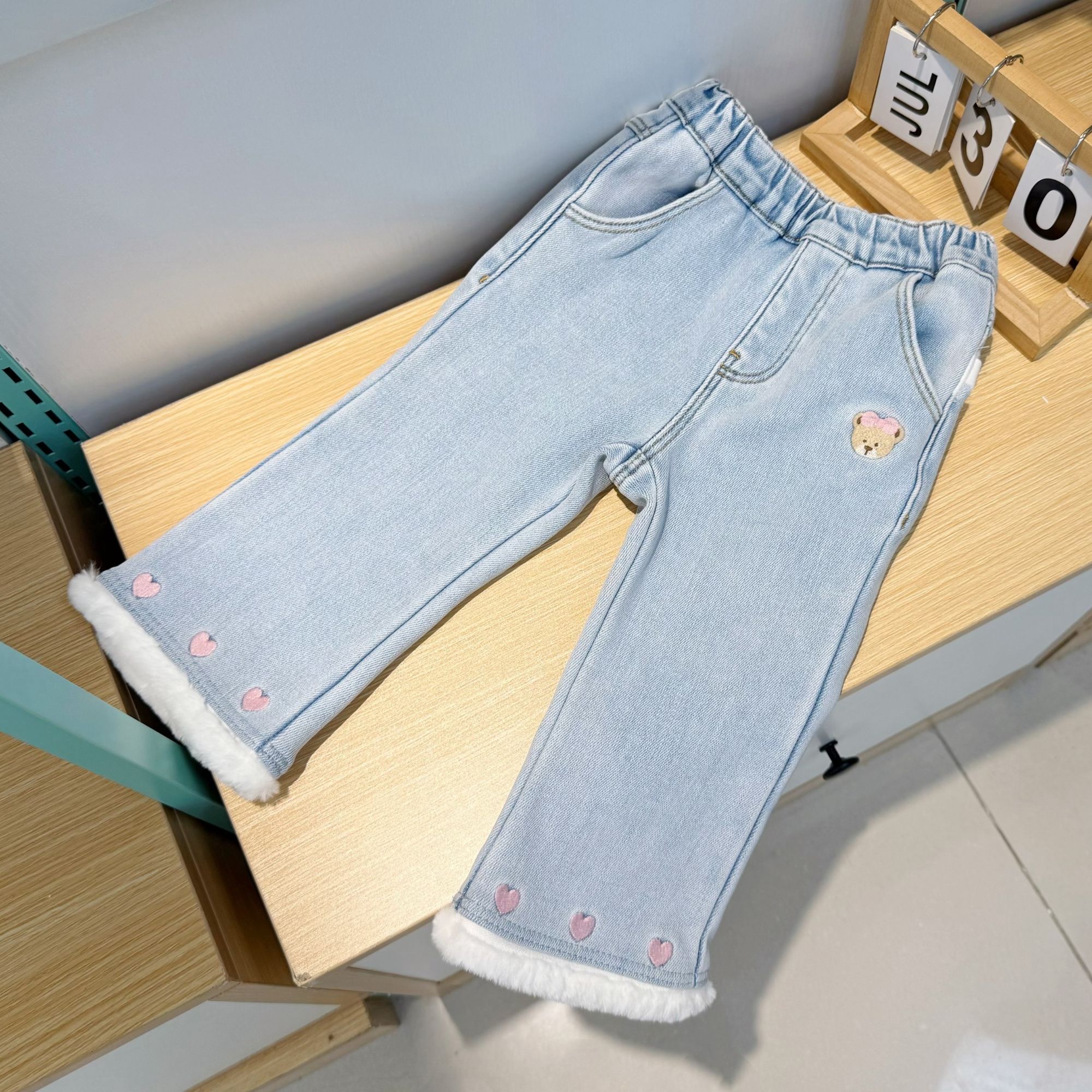 【北岛雪山】B004女童微喇加绒牛仔裤+奥利绒保暖+时尚小公主长裤