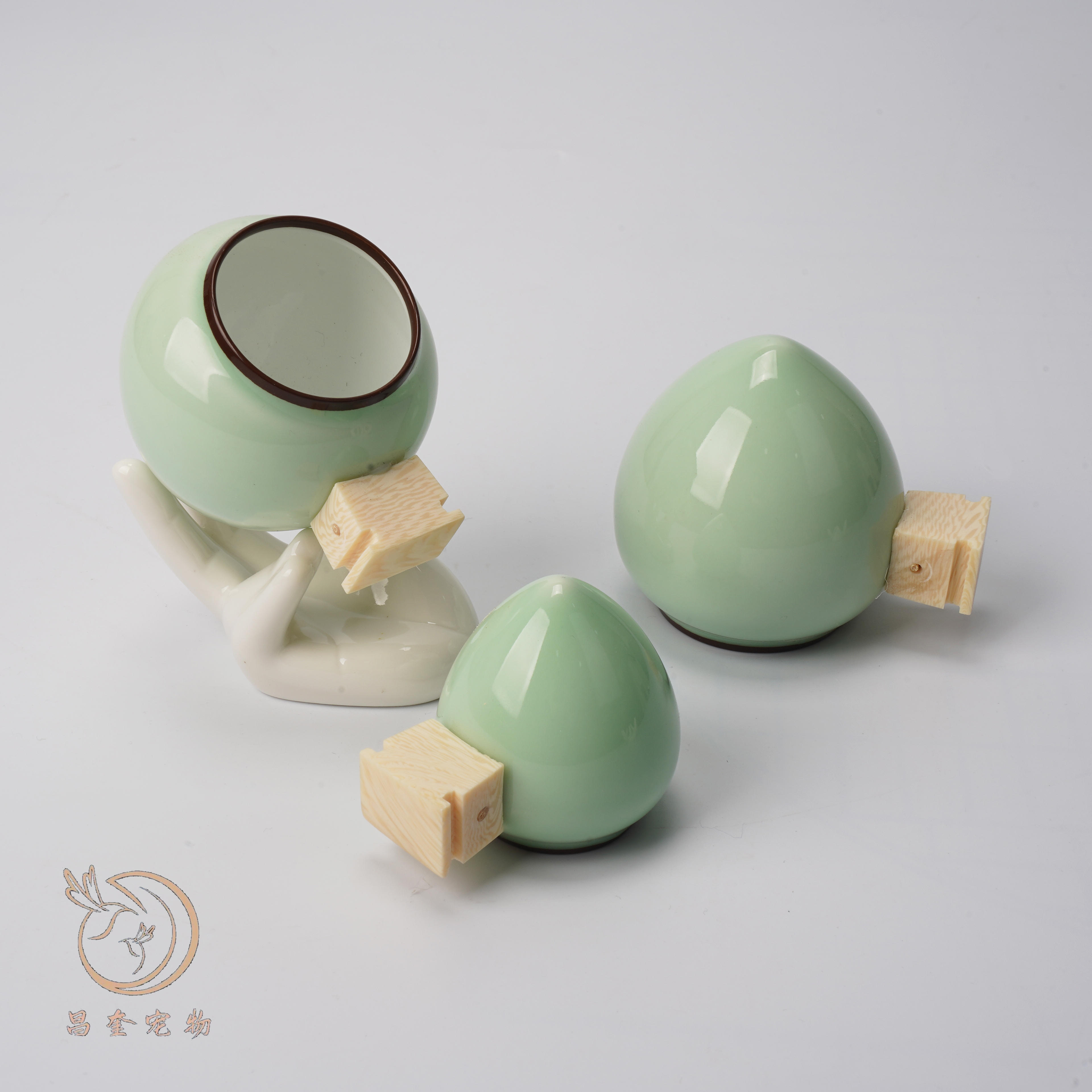 鸣中雀玉青釉杯【仿牙仿牛角杯把】鸟食杯景德镇陶瓷杯广笼鸟笼配件