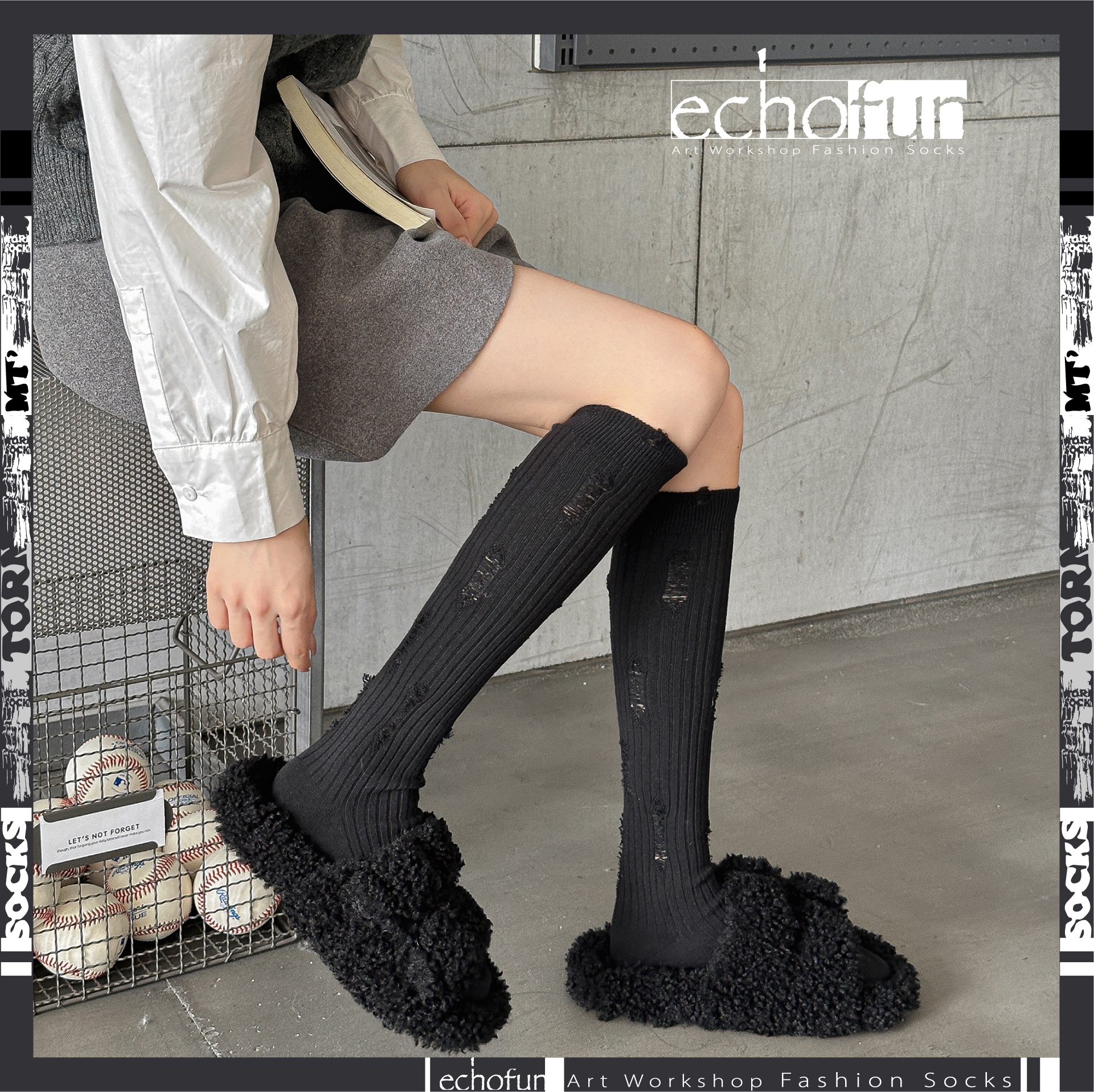 破洞小腿袜堆堆袜春季黑白灰显瘦日系jk女袜ins高筒袜时尚棉袜子