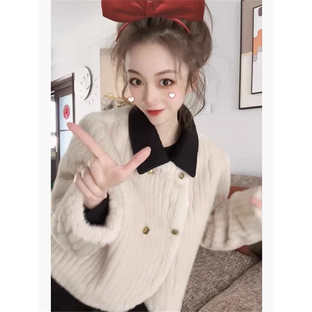 翻领高级感小香风短款外套女2023新款小众别致温柔风毛毛减龄上衣