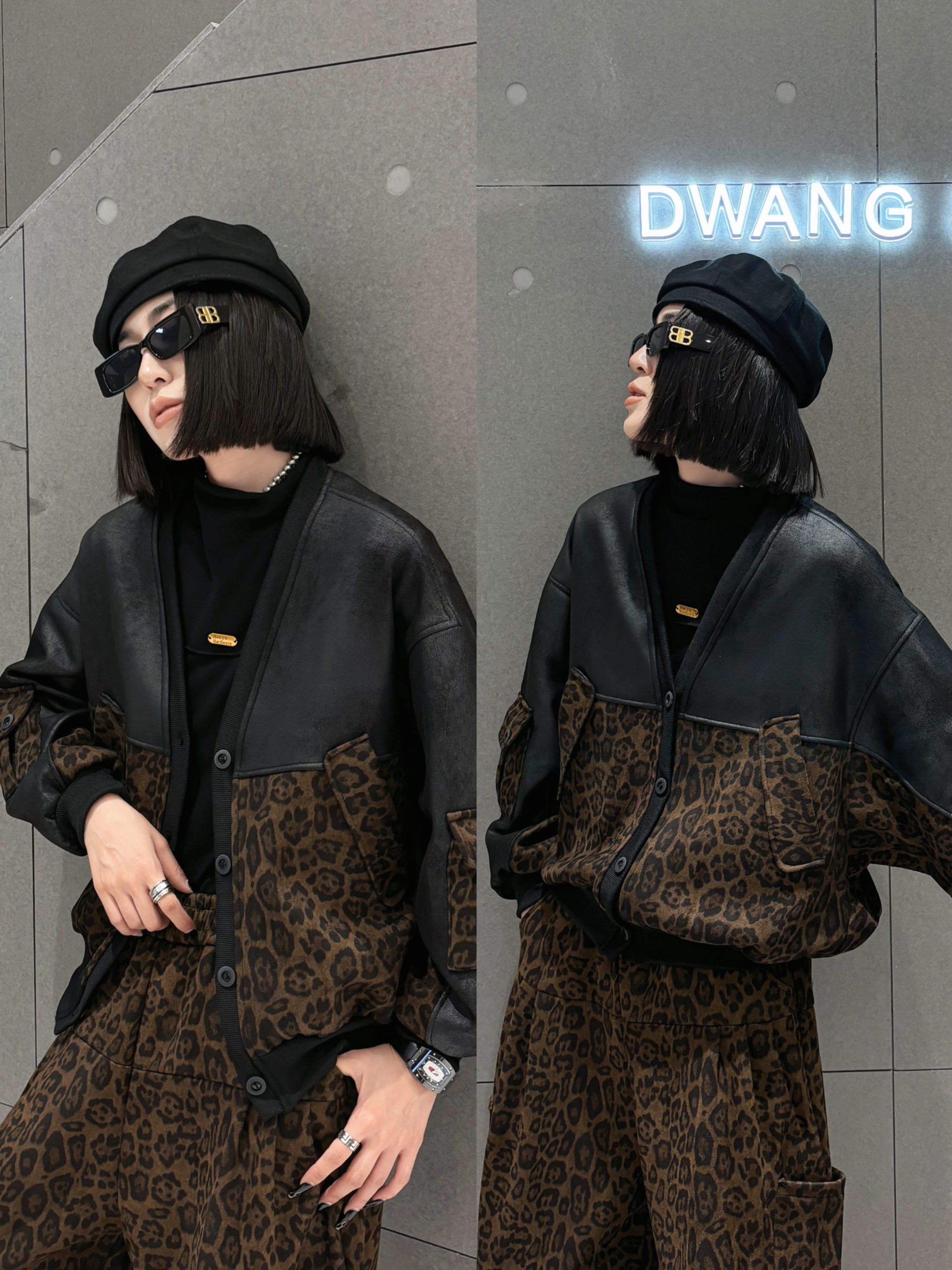 时尚欧版豹纹宽松百搭显瘦加绒外套8811