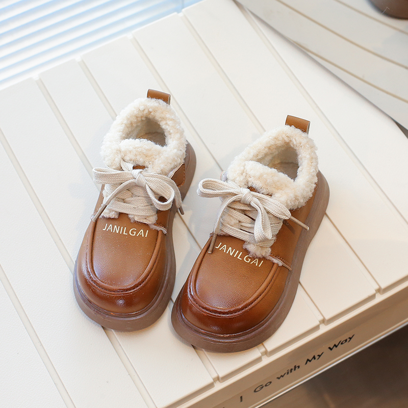 回力瑞女童大棉鞋儿童加绒小皮鞋2023冬季新款童鞋男宝宝加厚保暖