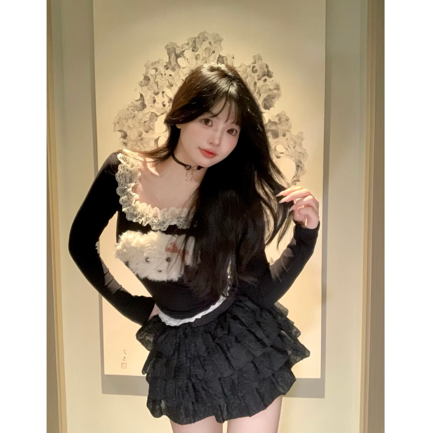 MengFairy清清【快乐小狗】拼接立体小狗显瘦百搭针织上衣 雅丹3926
