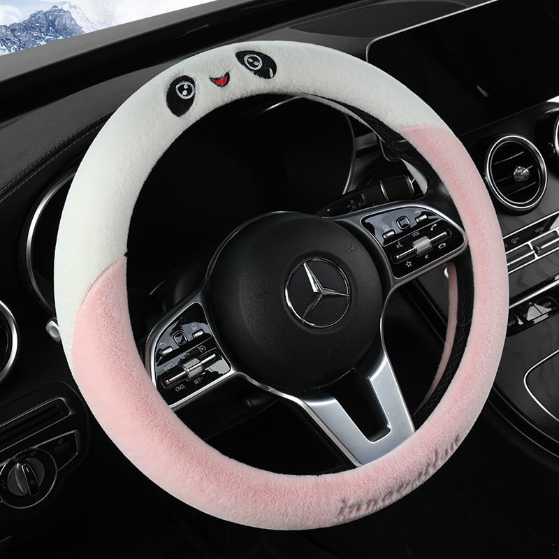 冬季短毛绒汽车方向盘套女士加厚保暖防滑可爱猫耳朵通用把套装饰