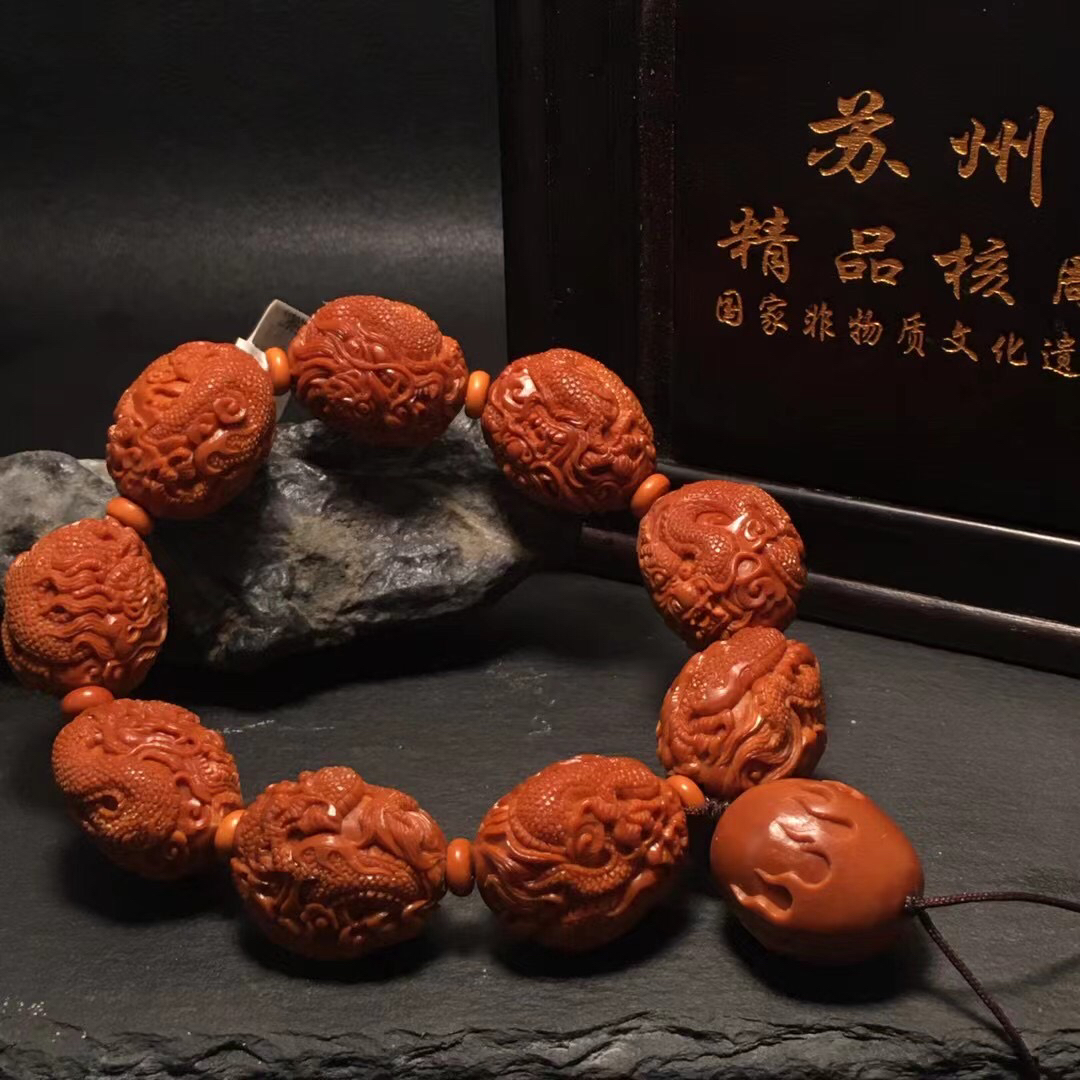 【九龙献瑞】苏工精品文玩橄榄核雕铁核雕刻2.0*2.25