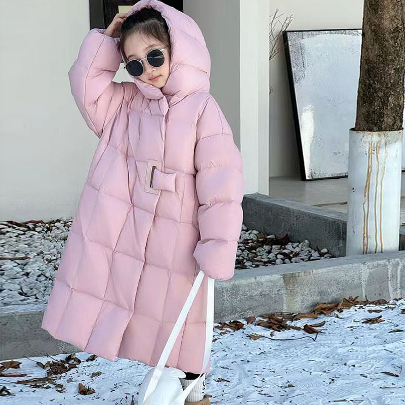 女童冬季长款羽绒服外套白鸭绒童装新款儿童面包服女孩洋气连帽潮
