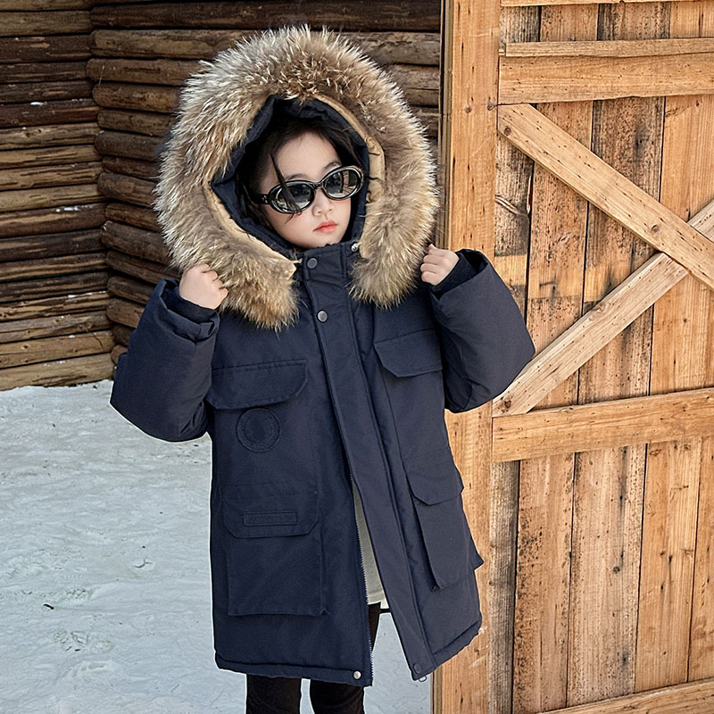 女童冬季加绒派克服外套童装新款女孩洋气男童大毛领上衣儿童韩版