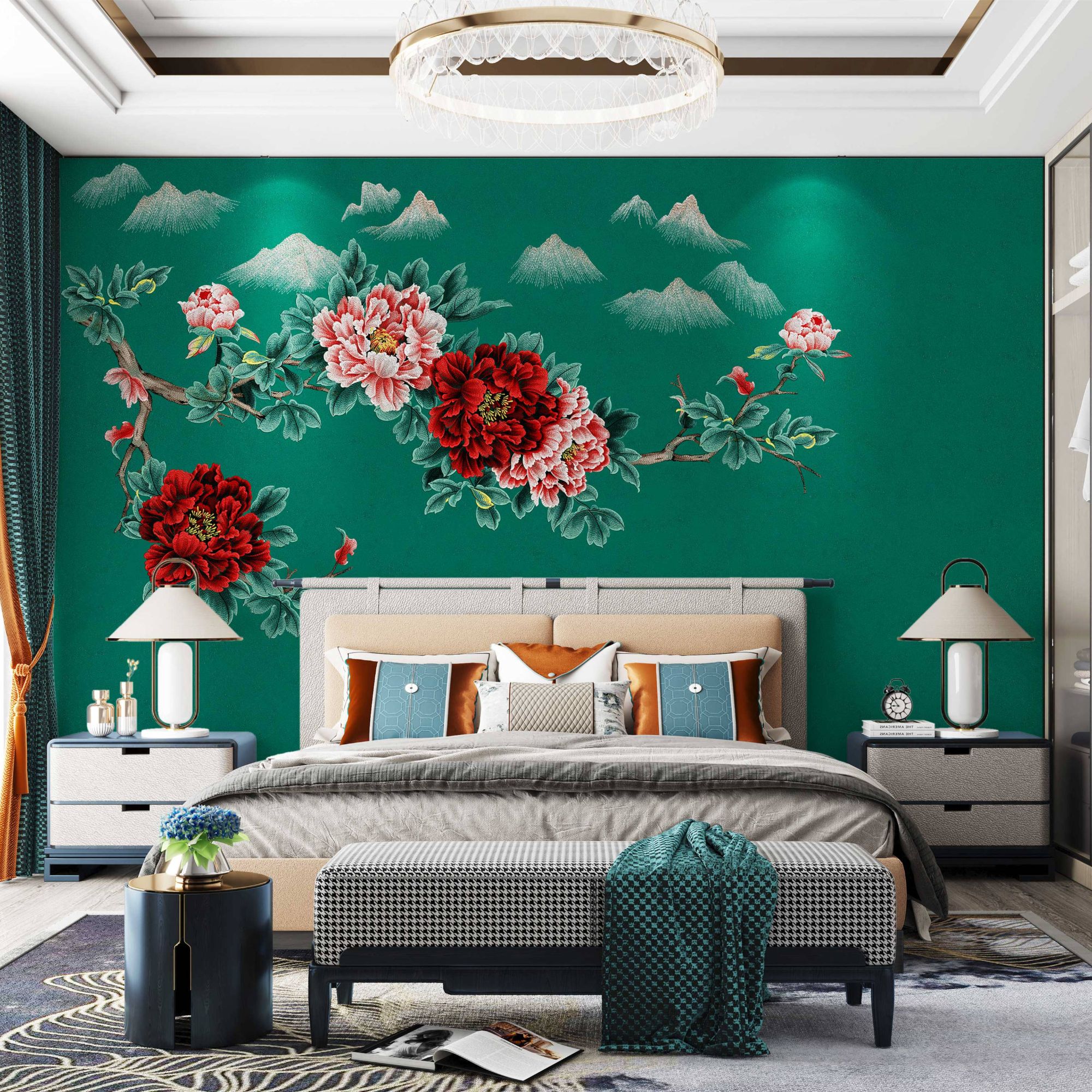 乐芙兰/爱情花语国风奢华家装大气国潮独绣刺绣背景墙布高档壁布