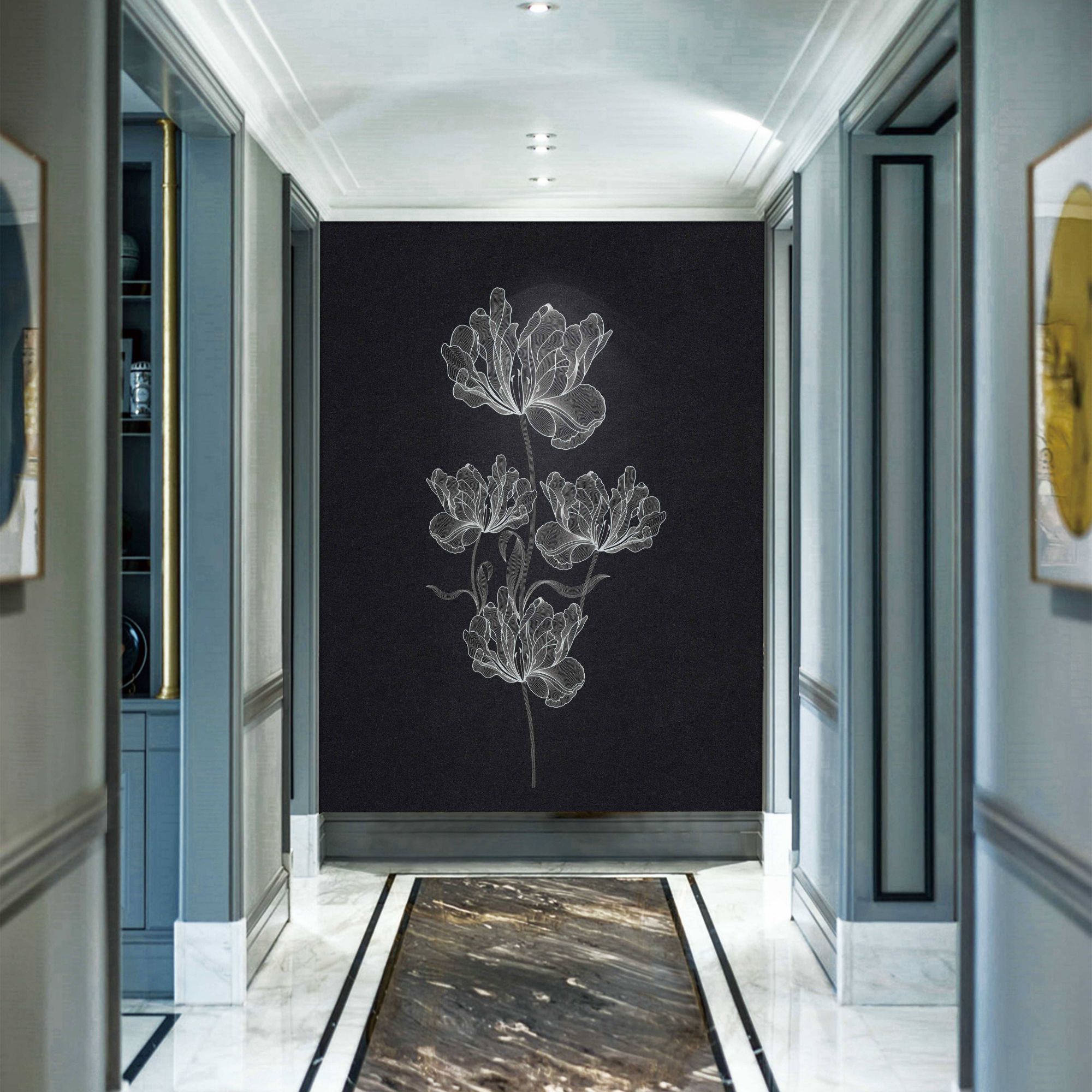 乐芙兰/大气优雅防水防污入门刺绣小玄关独绣墙布花型高档壁布